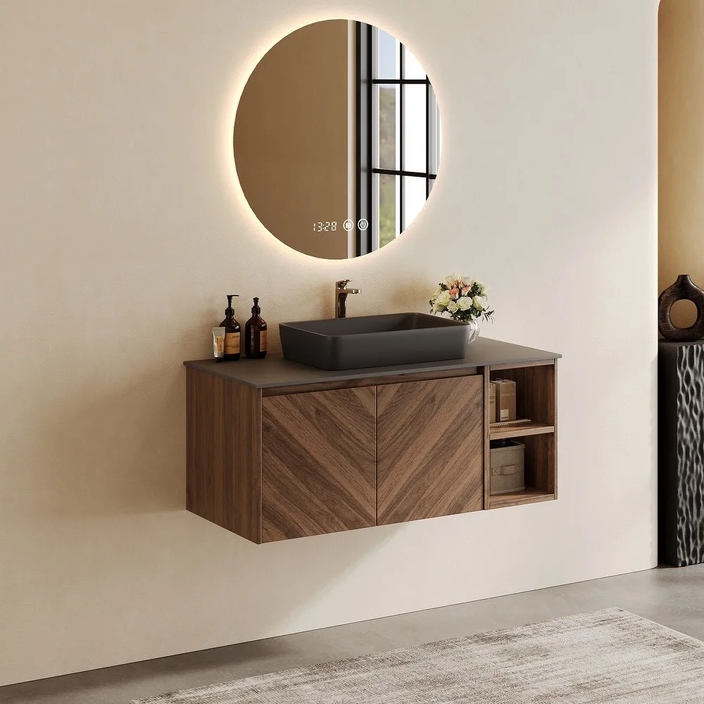 product single bathroom vanity cabinet modern wooden hotel wall mounted bathroom cabinet with sink set-6