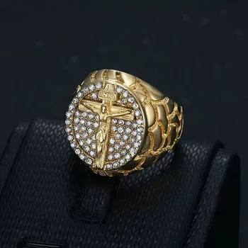 New Hiphop Hiphop Ring Titanium Steel Vacuum Plating Water Diamond Cross Ring Stainless Steel Jewelry Making Supplies