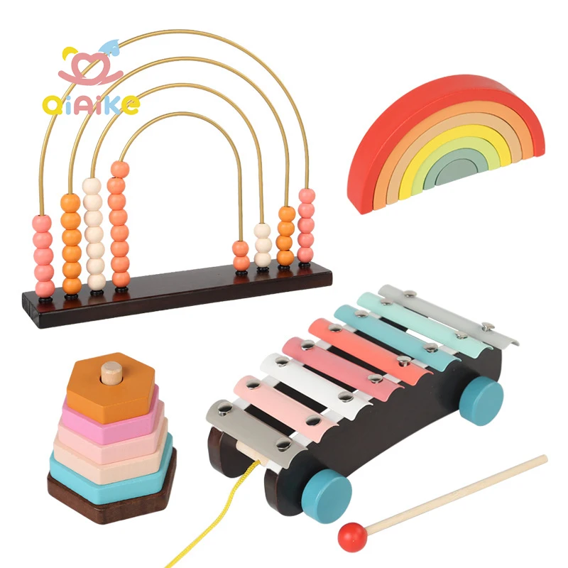Многопрофильные деревянные сенсорные развивающие игрушки по методу Монтессори, строительные блоки для детского сада, штабелируемый ксилофон, счётная рамка для обучения