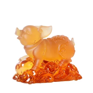 2026 New Year Feng Shui Decoration Crystal Glass Liuli Pig Ornament Figurines Decorations