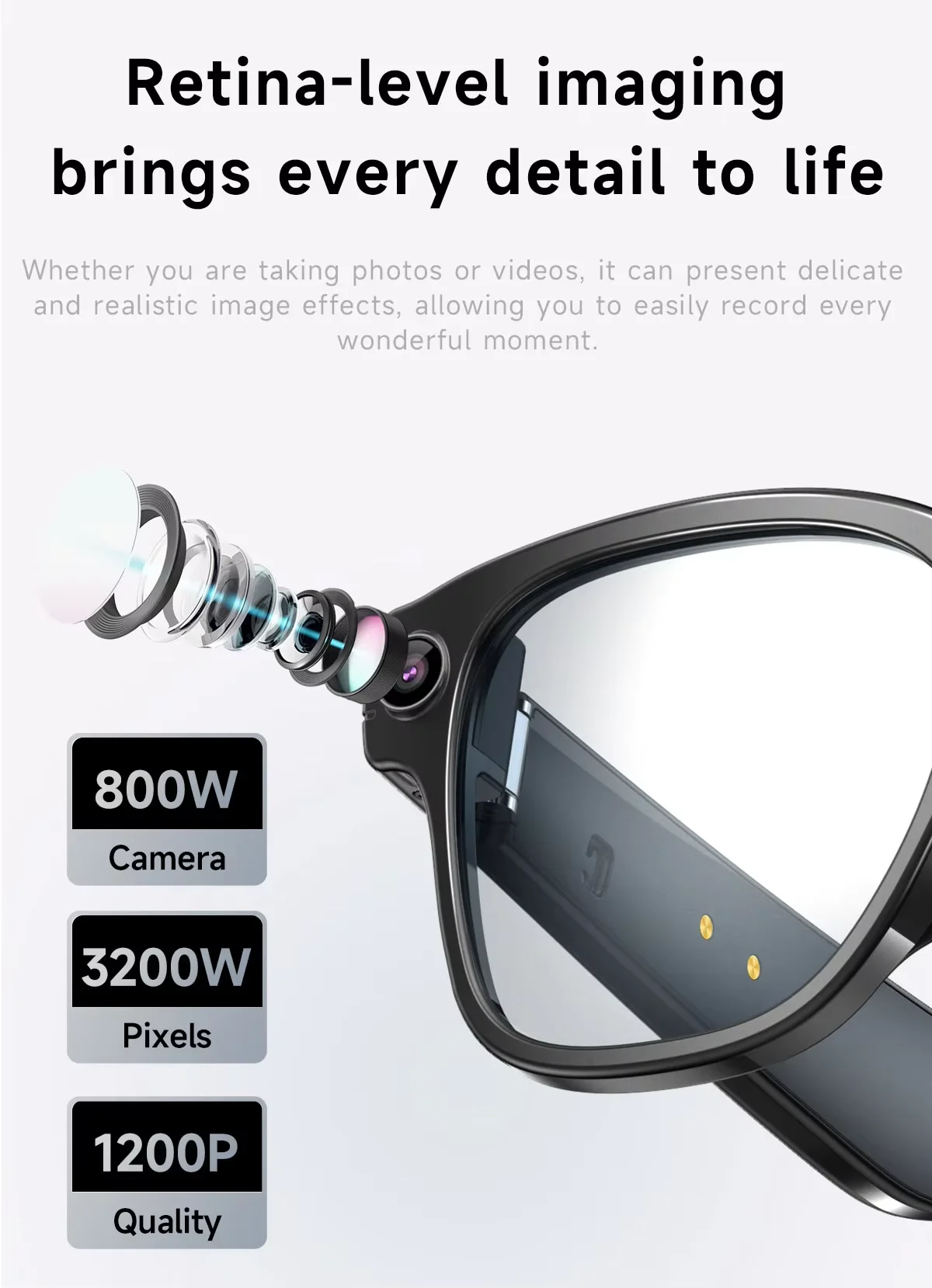 Lunettes Intelligentes Meacode AI – Caméra 8MP, Bluetooth 5.4, Traduction Temps Réel, Verres Changeants – Pour Homme
