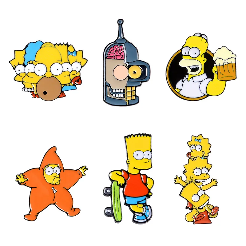 24 Styles in Stock Factory Directly Funny Animated Sitcom Simpsons Pin Badge Cartoon Alloy Metal  Simpson Enamel Pin