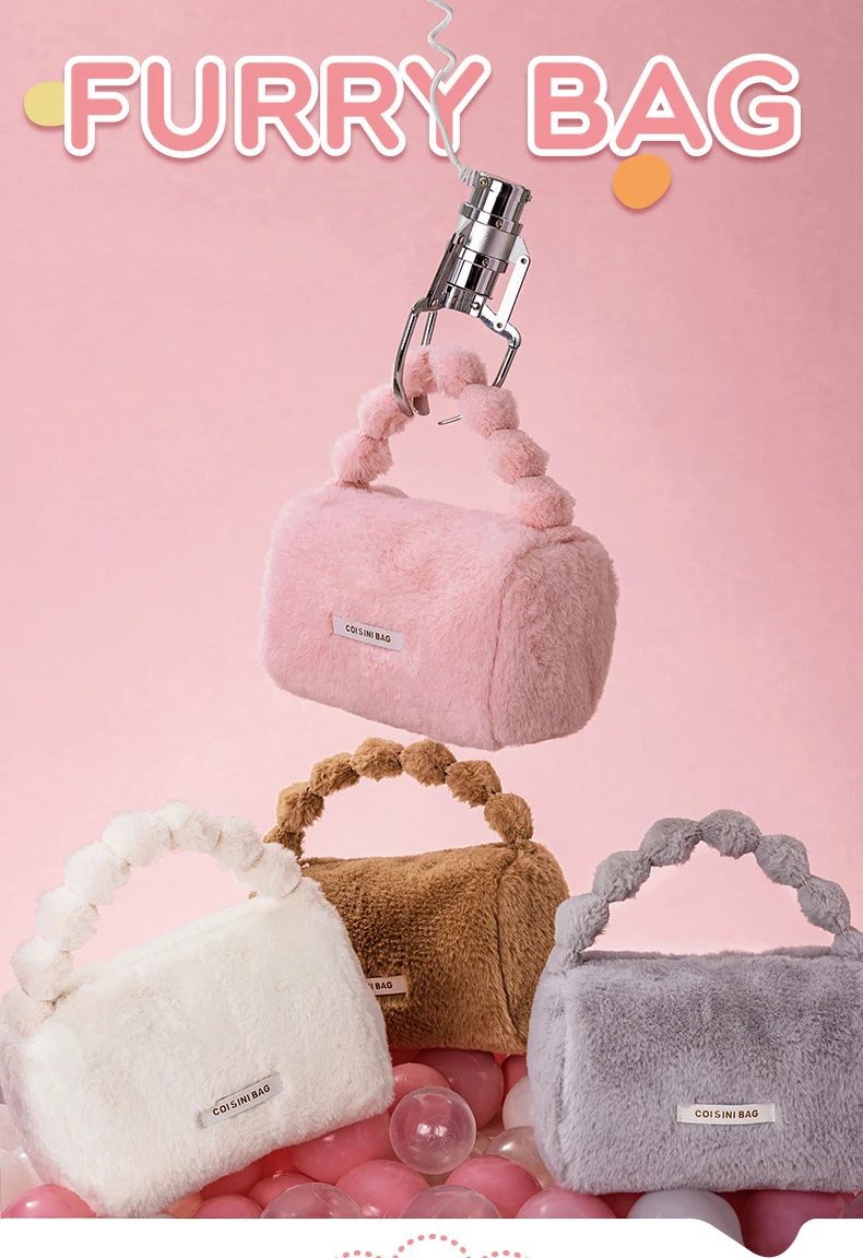 Cute Faux Rabbit Plush Women Tote Bag Handbag Portable Travel Pink ...