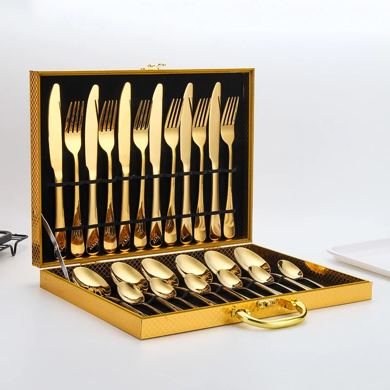 Details about   Modern stainless steel gold plated cutlery set 24 pieces birthday/wedding gift 