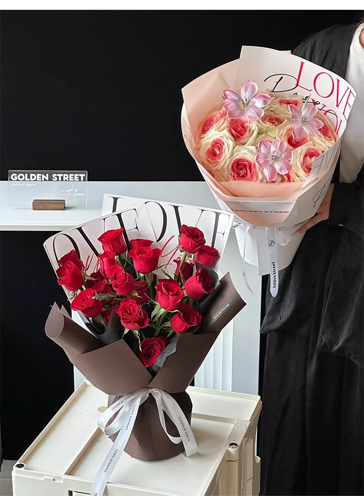 LOVEシンプルペーパー防水ブーケ包装紙英字フラワーラッピングペーパー