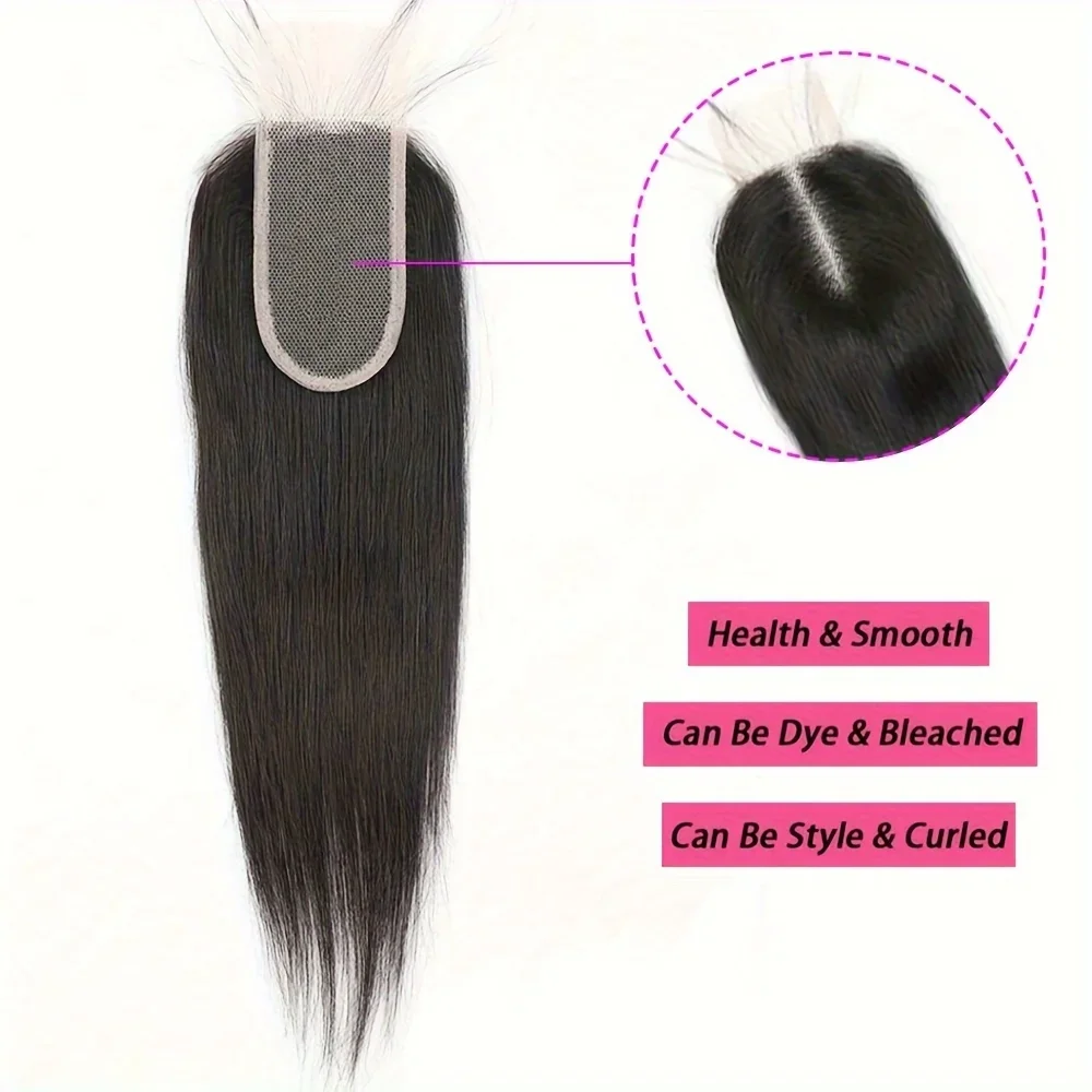 Straight Human Hair Lace Closure 2x4 Hand Tied Pre-plucked Baby Hairs Middle Part Natural Color Women_voghion.com