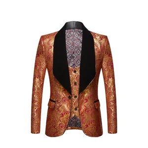 British Style Men's Suit Vest 2-piece Set of Plant Pattern Gilded Flannelette Dress Wedding Apparel Patterned Tuxedo
