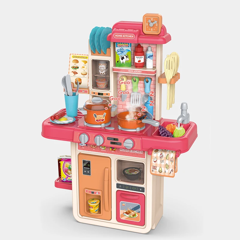 Simulation Educational Cooking Plastic Happy Kitchen Toys Cooking Kid Pretend Play Baby Kitchen Set Toy With Real Sound  Light
