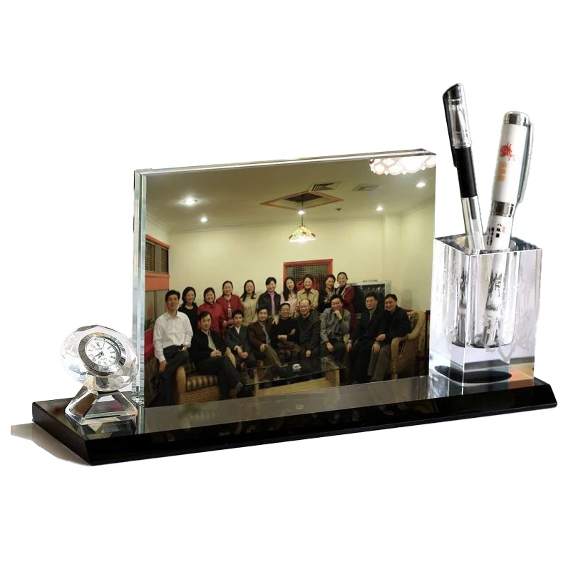 Multi-functional square pen holder with photo frame with clock for business souvenir gift