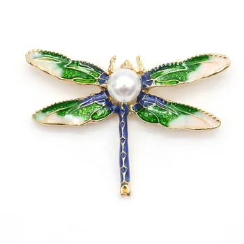 Vintage Enamel Green Acrylic Dragonfly Brooch Pins Ladies Insect Brooches for Women