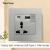 1 Gang 3 Pin Universale USB C 18W
