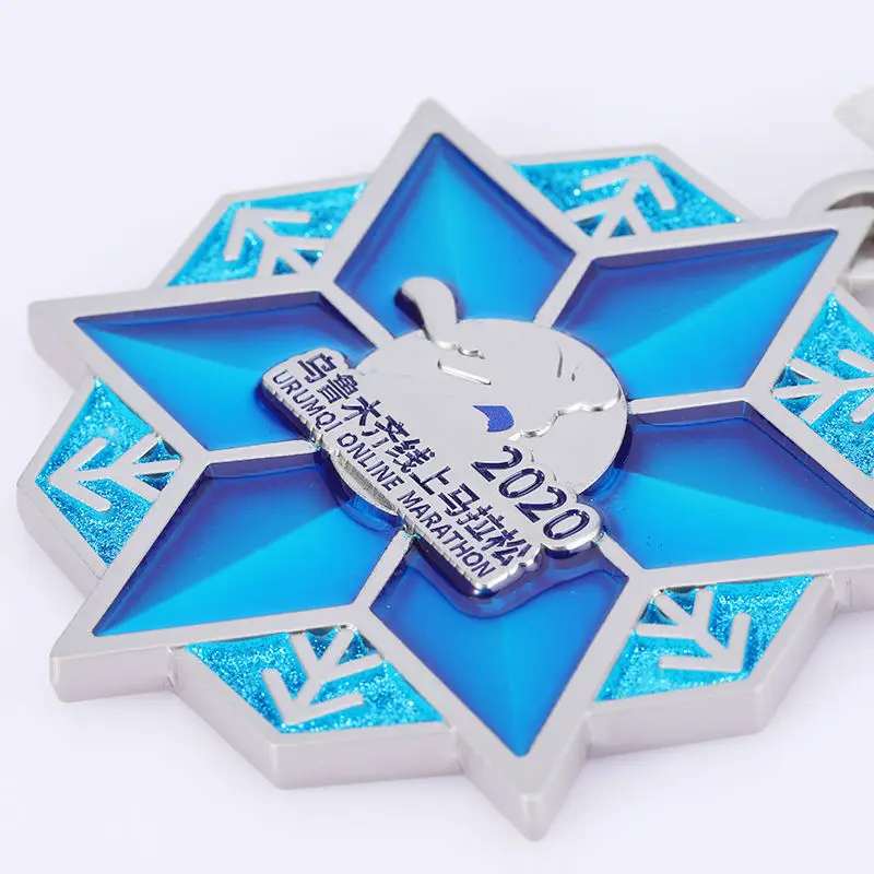 Unique Design Custom Logo Shiny Metal Award Zinc Alloy Glitter Running Marathon Hollow Round Medal details
