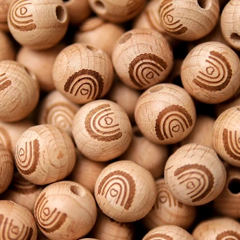 1.6mm Beech Wood Bulk Round Natural Teething Wood Beads With Printing