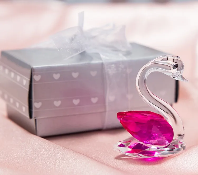 Transparent Crystal Swan Figurines Craft with Gift Box Valentines Day Wedding Party Favors Souvenir Gifts for Guests