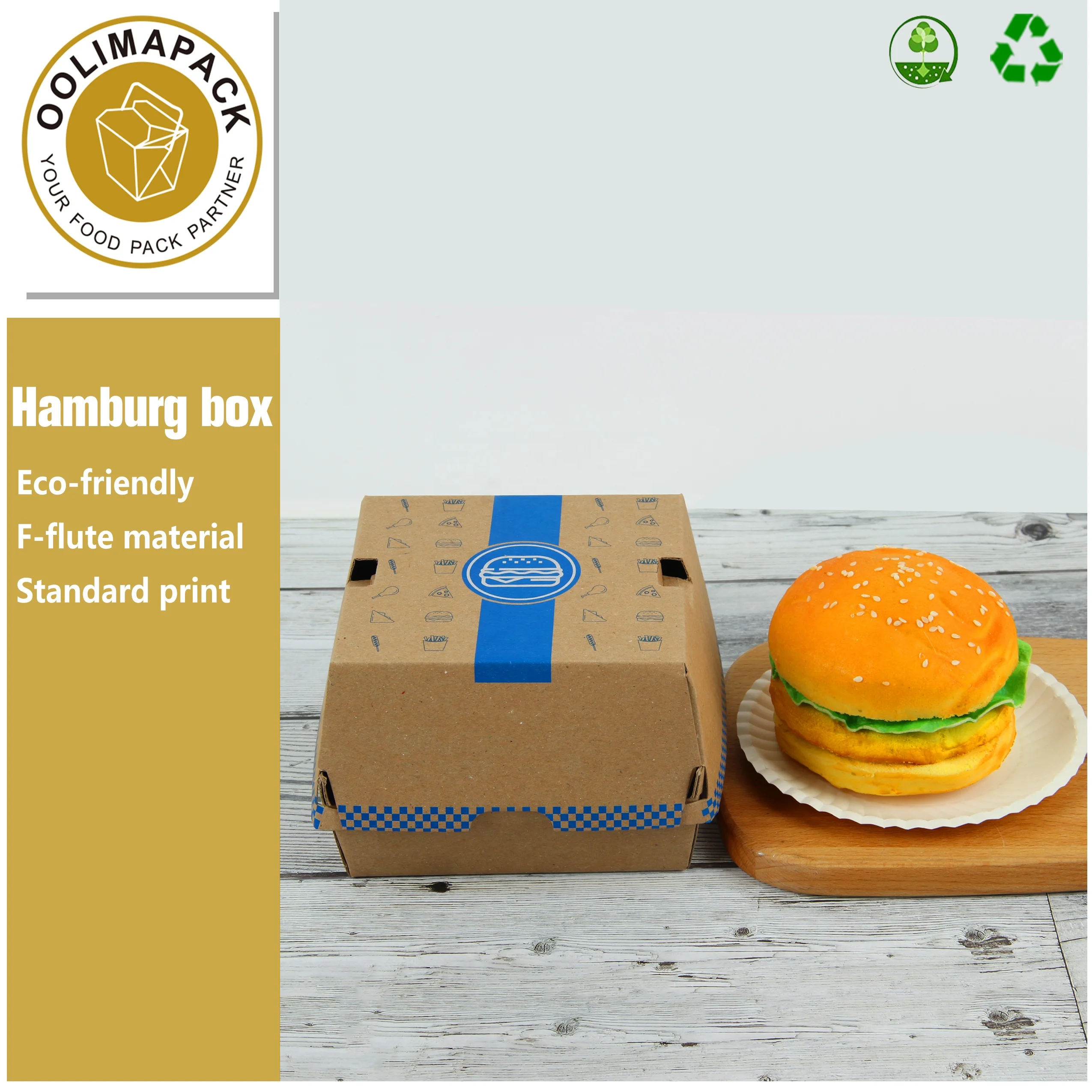 Disposable Corrugated Burger Box and French Fries Box Kraft Paper Packaging Box for Hamburger