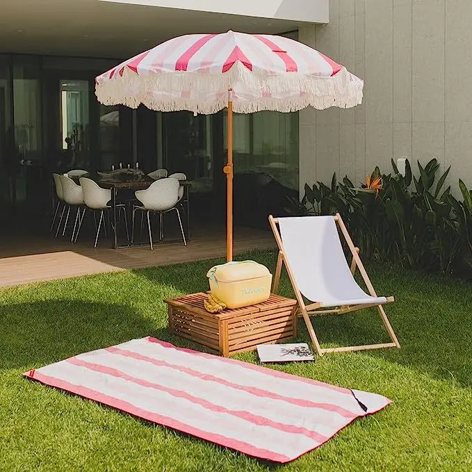 Beach Chair Umbrella With Universal Clamp, 360° Swivel Shade Umbrella, 42" Adjustable Outdoor Beach Umbrella With Large Opening Clip, UPF 50+ Camping Umbrella Clamp On Patio Chair With Storage Bag