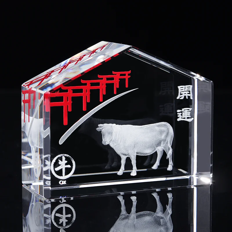 Factory Popular Custom 12 Zodiac 3D Animals Engraving New Design Crystal Block Small Glass Crystal Souvenir Gifts Decor manufacture