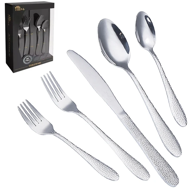 High-grade Hotel Restaurant Fork Knife Spoon Set Stainless Steel 4pcs Flatware Hammered  Wedding Cutlery Sets