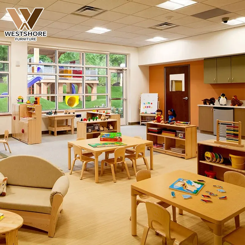 Daycare Creche Preschool Modern Classroom Furniture Table and Chairs  Montessori Baby Wooden Kindergarten Nursery Furniture Sets