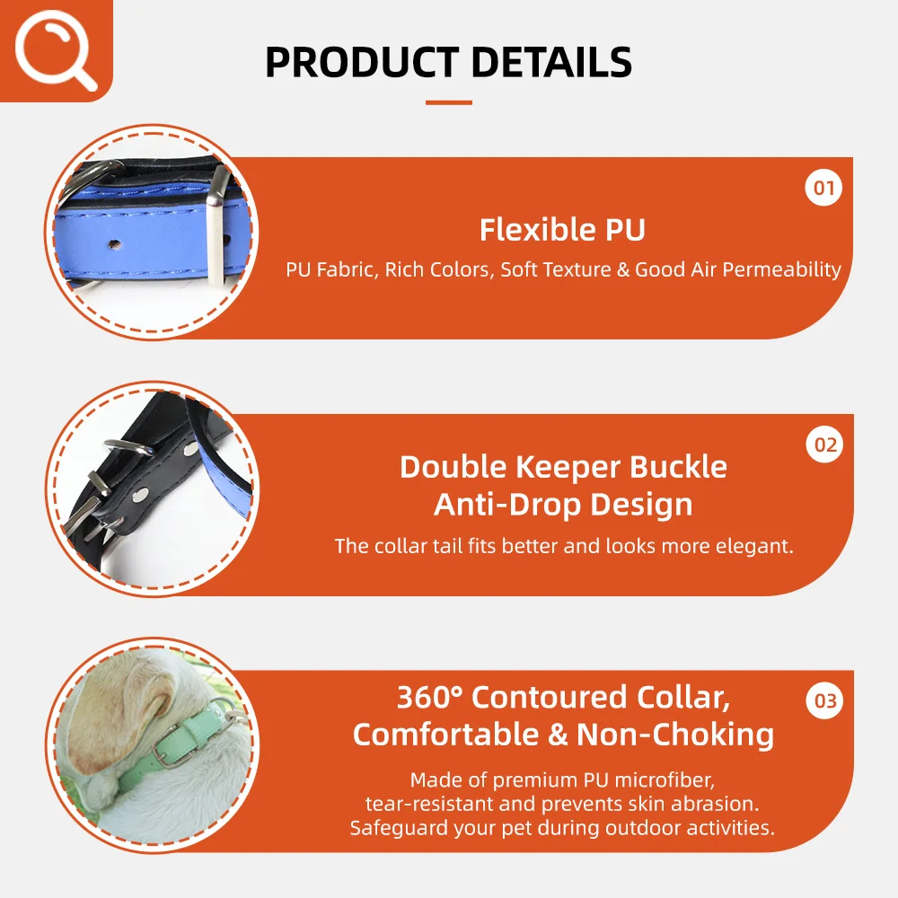 Wholesale Personalized Solid Dog Collar Stainless Steel & PU Leather A - product detail 4