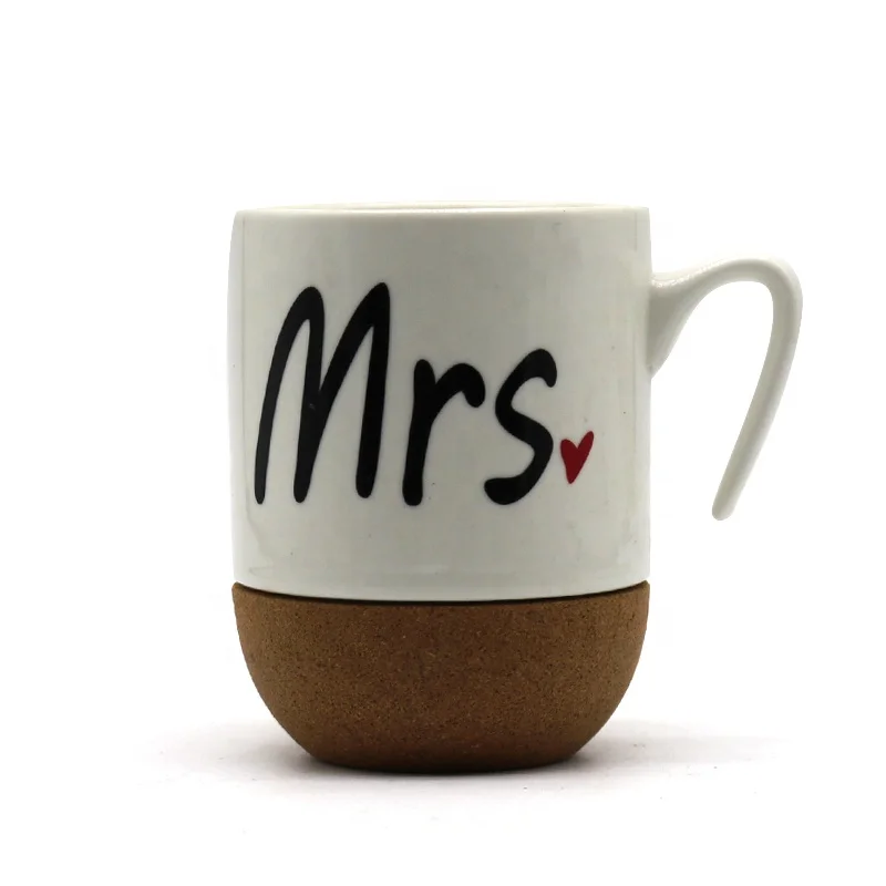 Mr & Mrs Couple Coffee Mugs Set with Cork Bottom 