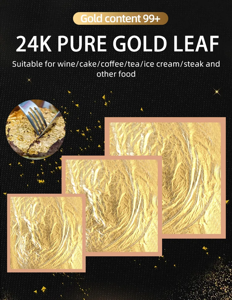 24K Gold Foil Edible Gold Leaf Sheets for Cake Decoration Steak