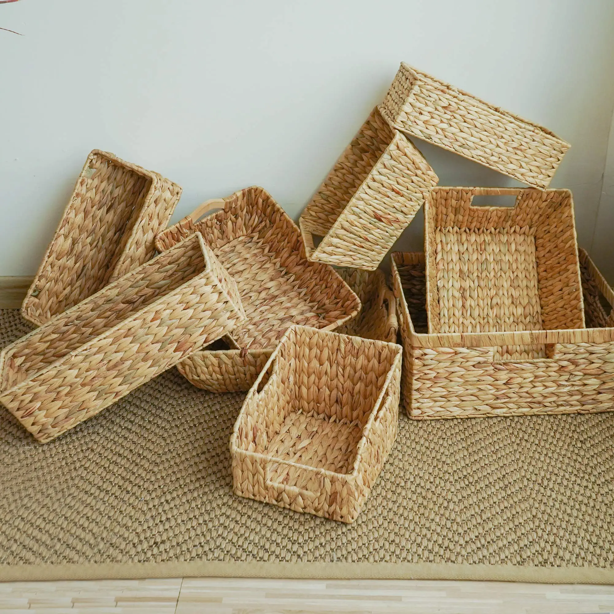 Basket Box Woven Natural Water Hyacinth Rectangle Storage Works Water ...