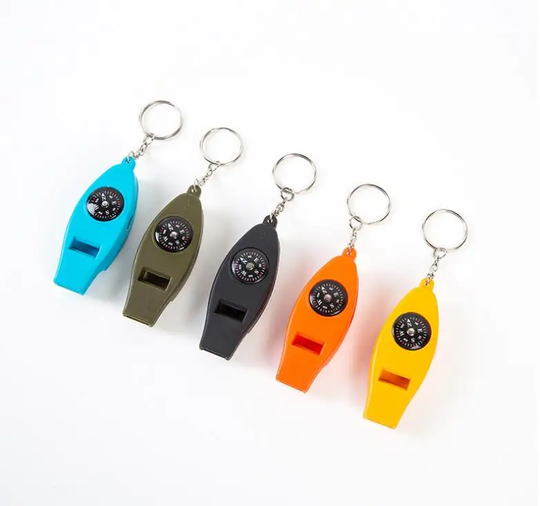 4 in 1 Outdoor Camping Multifunctional Lifesaving Emergency Survival Whistle with Compass Firestarter Thermometer