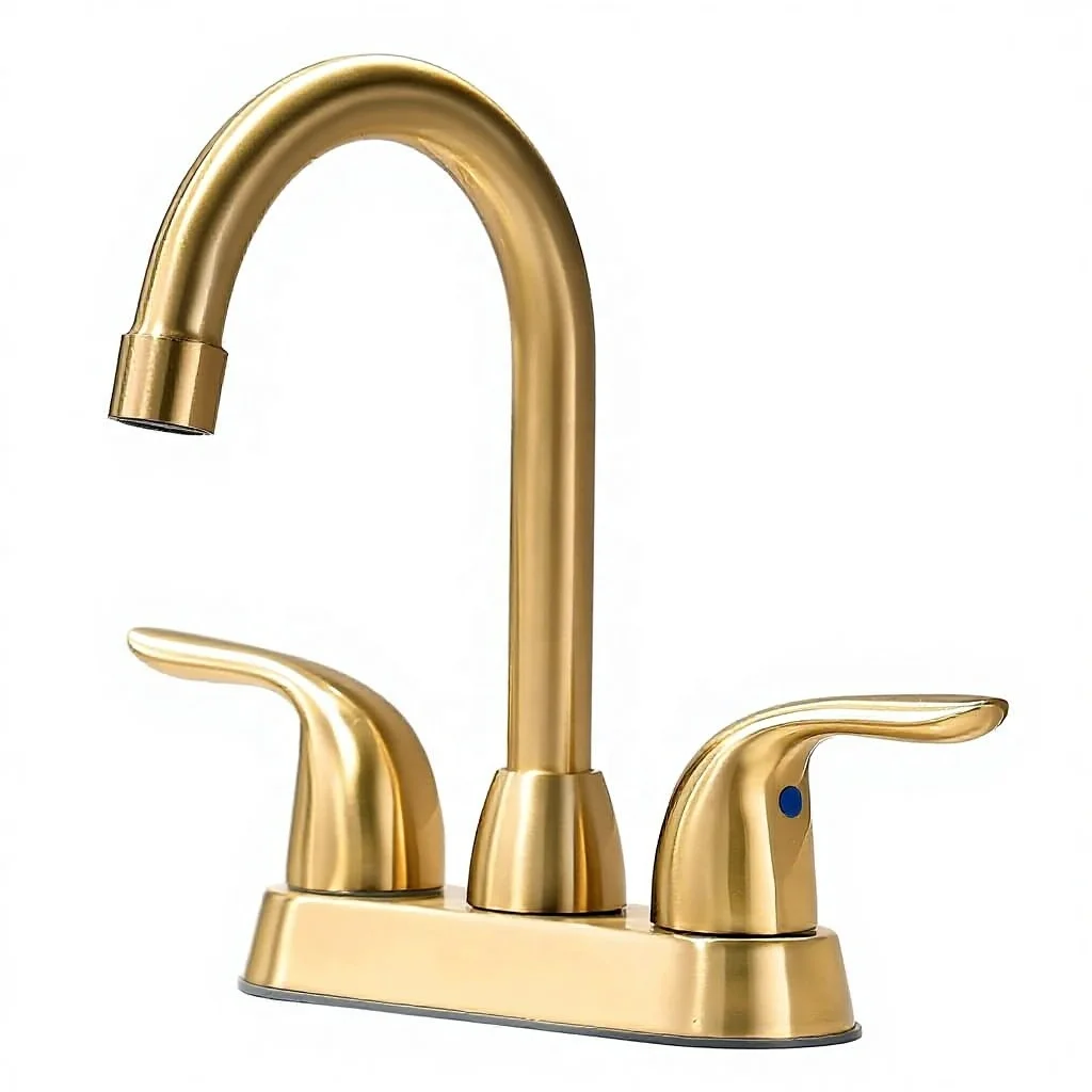Classic 2-Handle Centerset Bathroom Faucet with High Arc Spout Luxury Gold Finish OEM Branding for Hospitality Projects