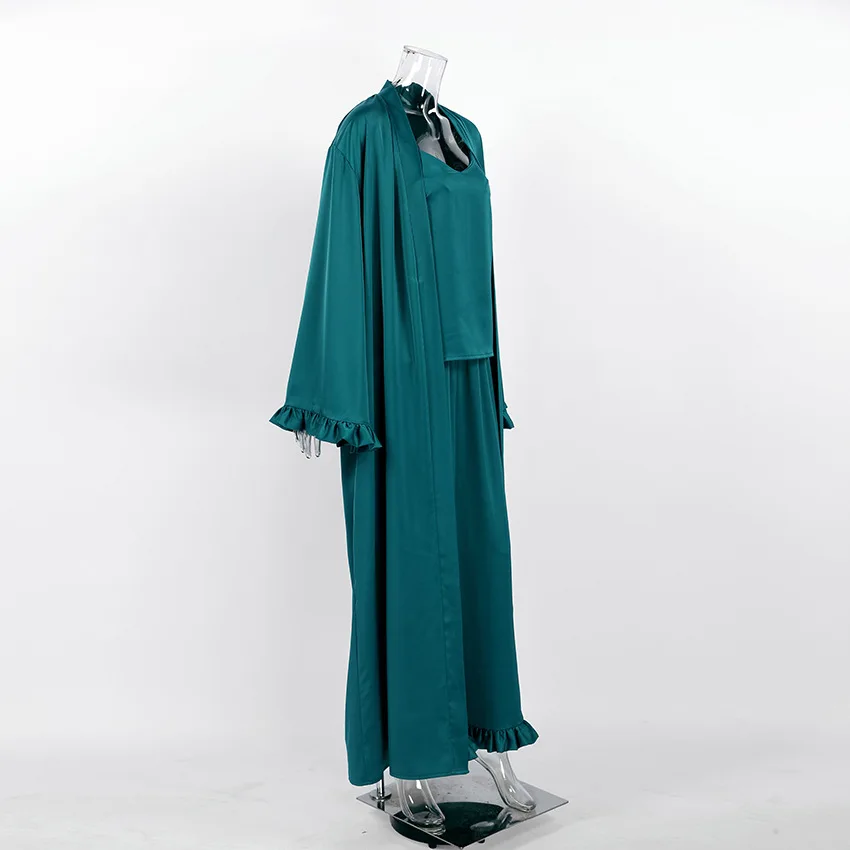 Elegant Satin Sleepwear Long Sleeve Ruffle Trim Homewear 2026 — detail