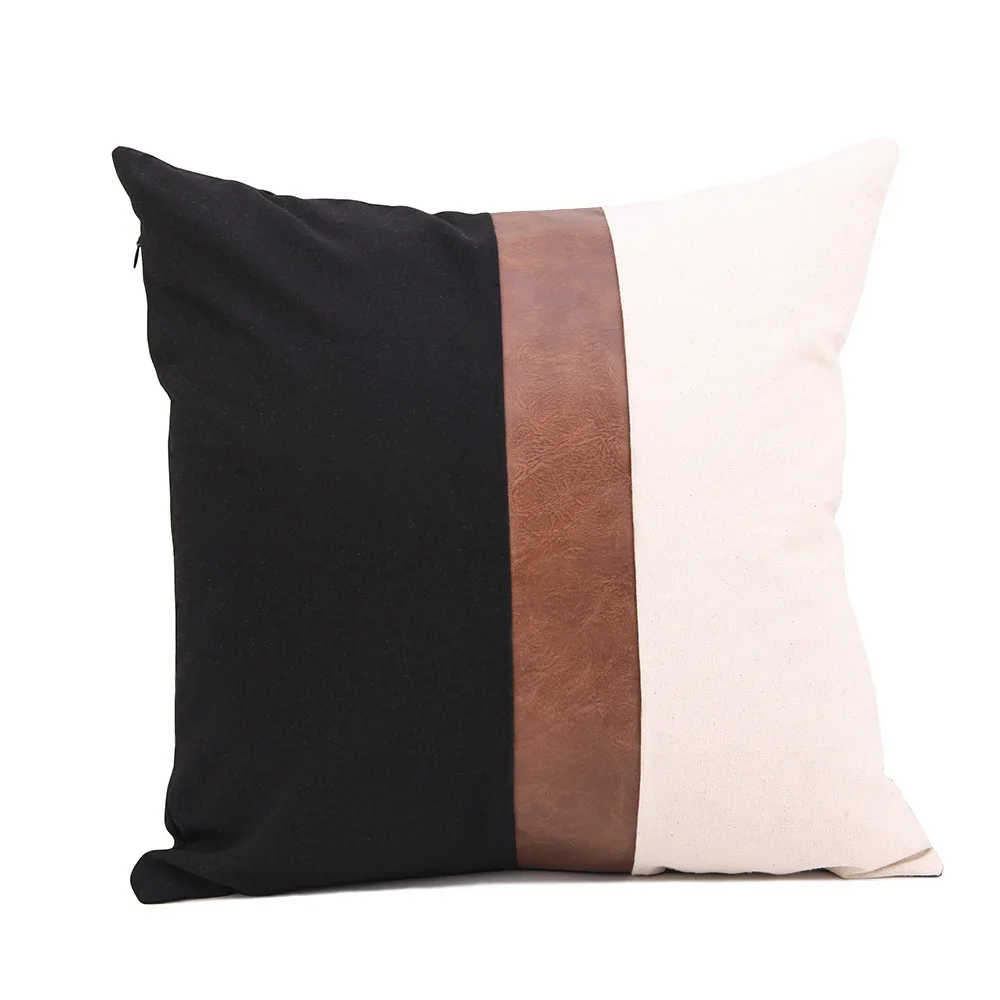 Minimalist Modern Farmhouse Cushion Covers Faux Leather And Linen Throw Pillow Covers Buy