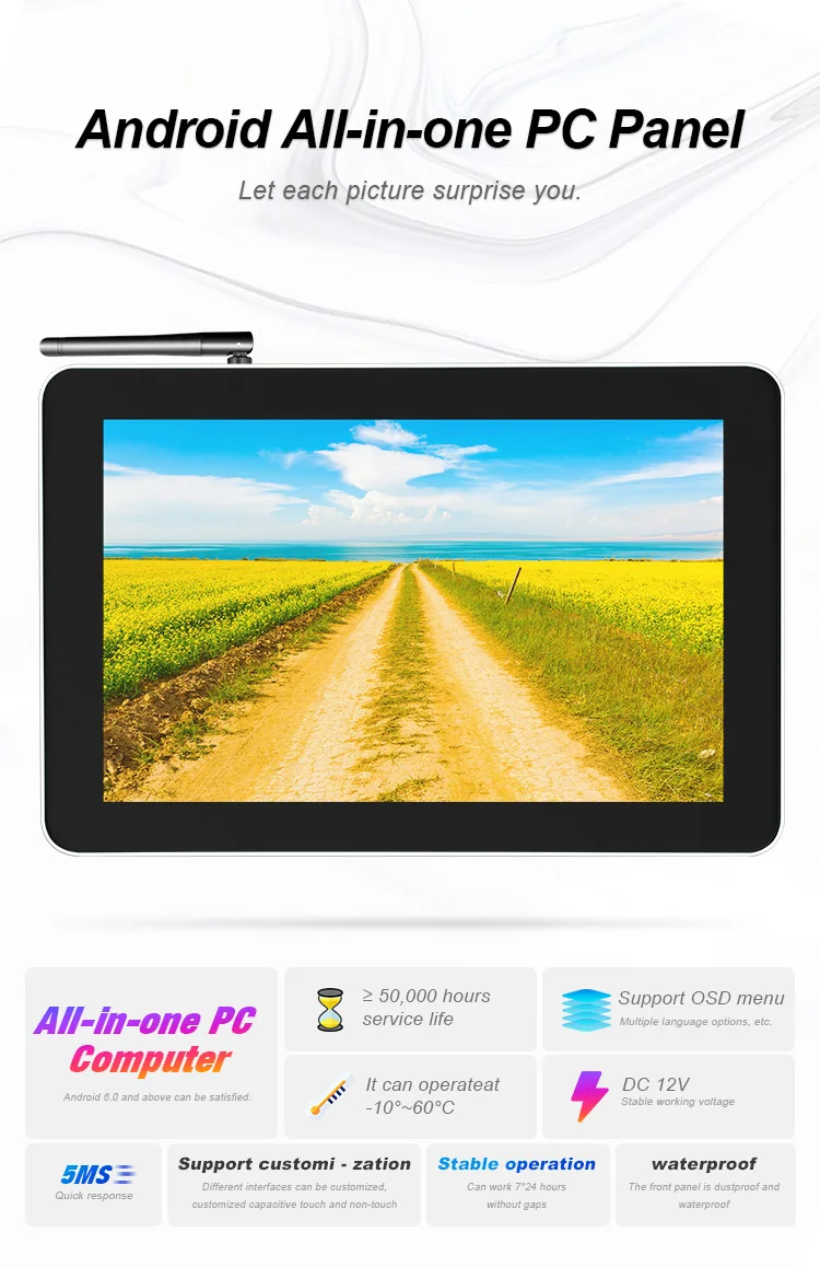 11.6 Inch Fanless Android All-in-One Industrial Touch Screen Panel PC Wall-Mountable/Desktop Network Port/USB Linux Tablet