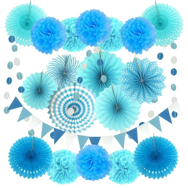 Hanging party decorations paper fans tissues fluffy balls flower garlands suitable for birthday parties weddings and dances