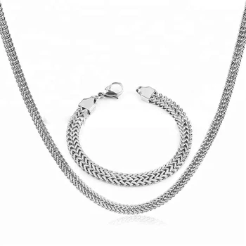 Wholesale 6/8mm thickness polished stainless steel chain necklace Jewelry sets for men gift