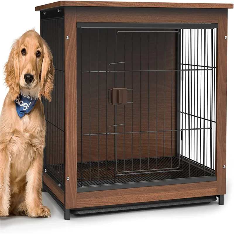 Custom  Kennel Indoor Household Pet Cage Breathable Bamboo Wooden Dog Cage Dog House Bamboo Dog Crate With Slide Tray