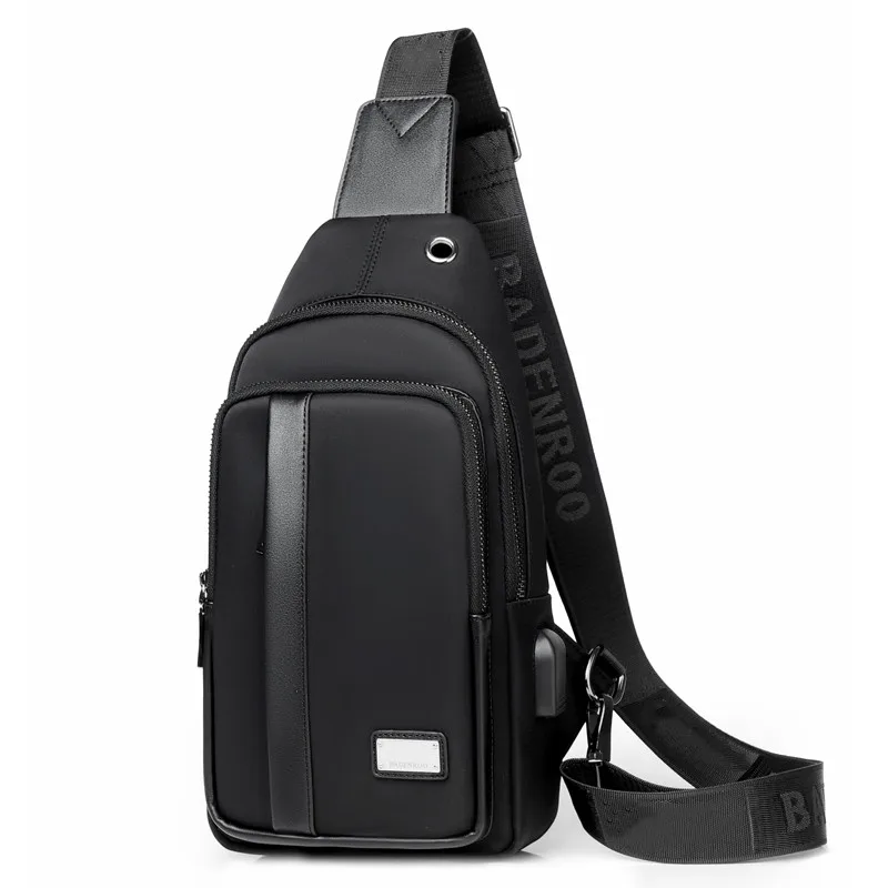 Men's Leather Sling Bag, Chest Shoulder Backpack, Waterproof Crossbody Bag Swith USB Charging Port