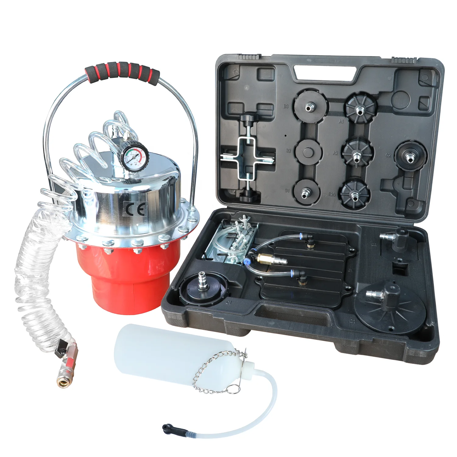 Portable Pneumatic Air Pressure Brake Tool Kit Clutch Brake Bleeder Valve System Kit Clutch Bleeder Tool Adaptors