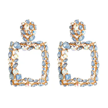 New Designs Square Crystal Fashion with Dangling Rhinestone Costume Geometric Colorful Jewelry Drop Dangle Stud Earring