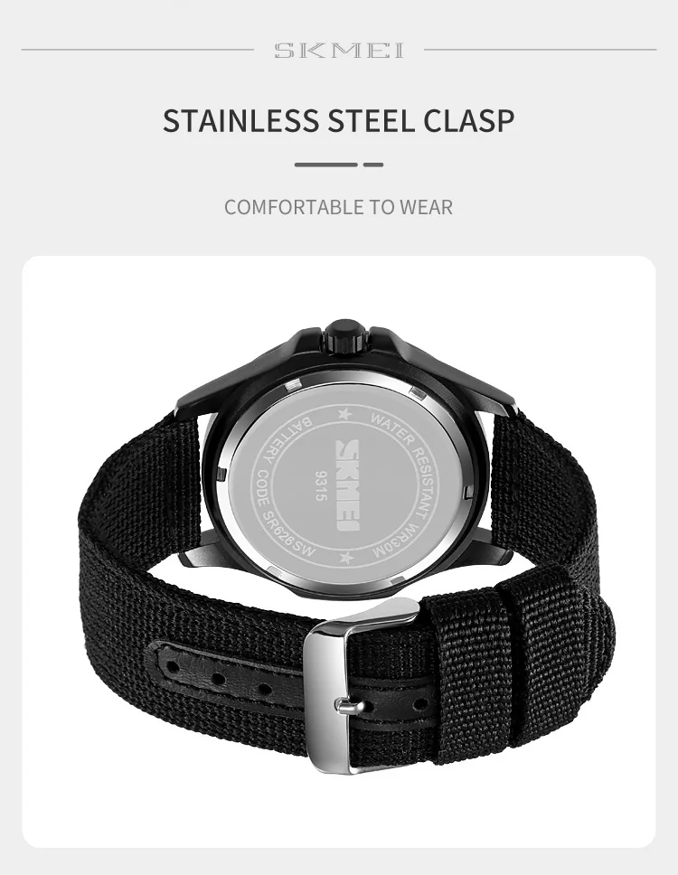 Мужские кварцевые часы с нейлоновым ремешком, 9315