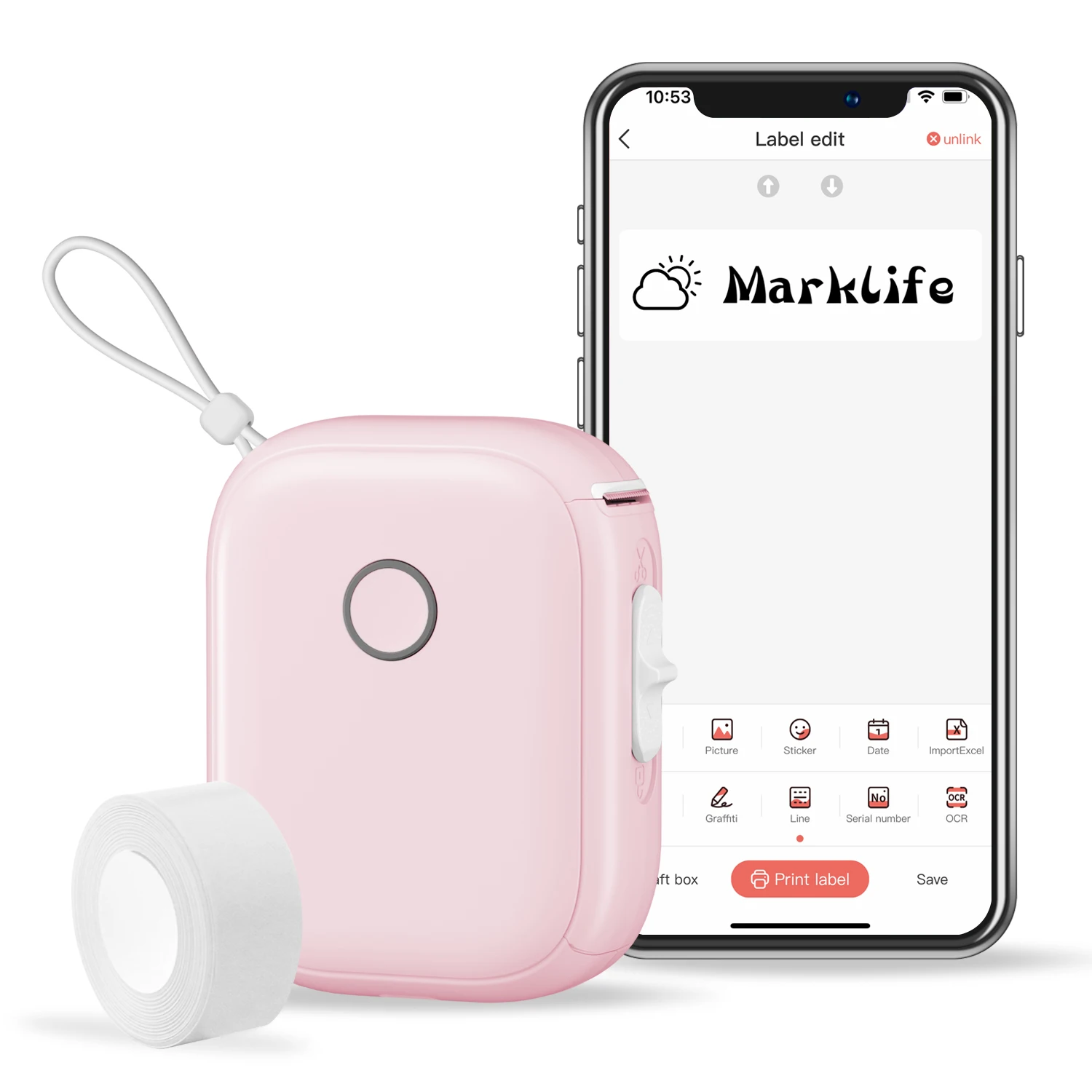 MARKLIFE P11 Pink Thermal Label Makers, Wireless Label Printer, Portable  Label Maker Machine Compatible With IOS & Android, With 1 Roll 12mm×40 Mm  Label White Tape