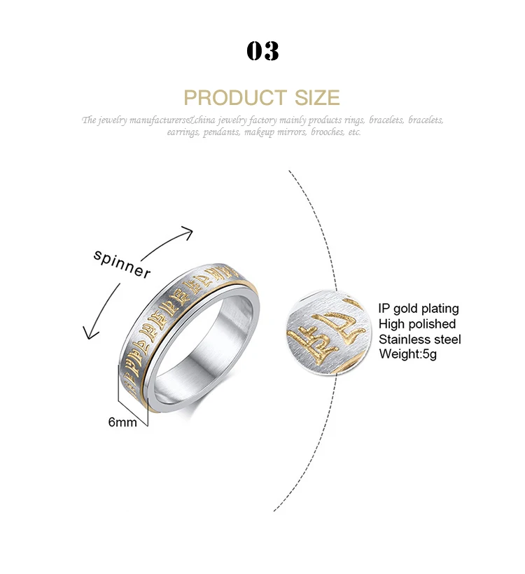 Supplier Wholesale Religious jewelry stainless steel rotatable men's ring wholesale with R-531
