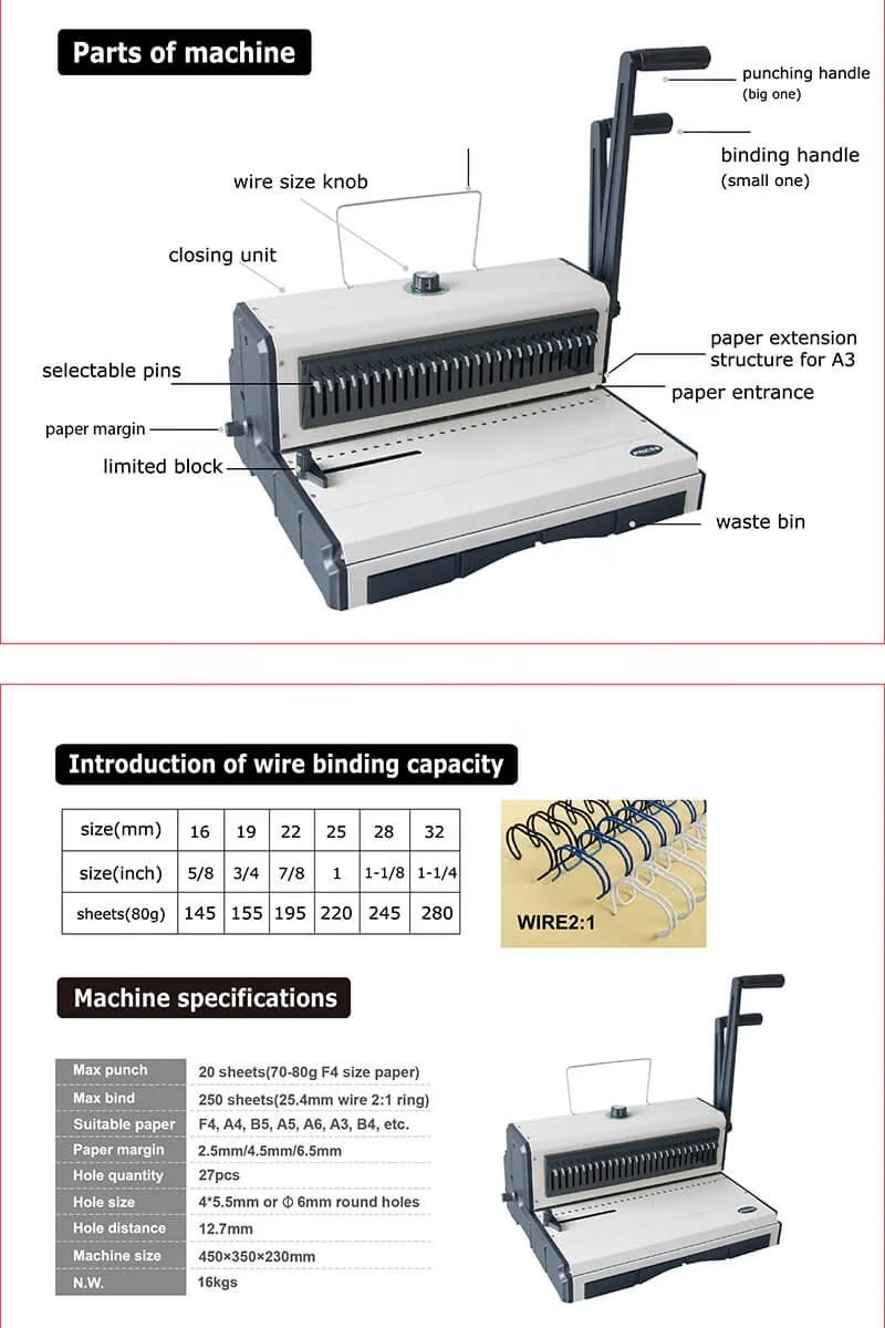 T970E Perfect Double Loop Wire Calendar Wire Spiral Book Binding Machine With Pin Binding Machine