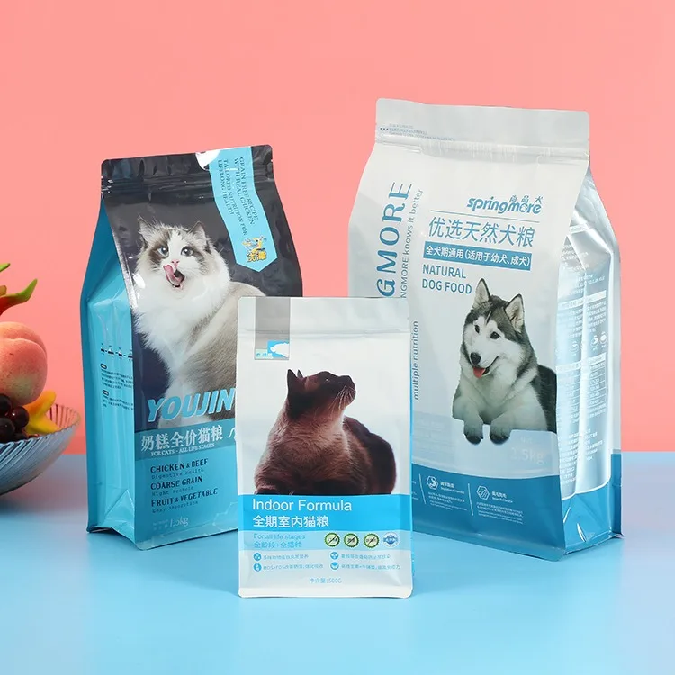 Custom large flat bottom royal cat pet food packaging plastic bags for dog food 500g1kg 2.5kg 10kg 15kg 20kg packaging bag