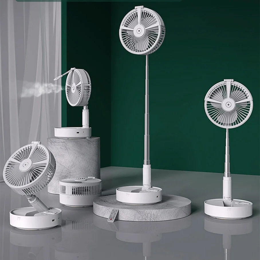 Hot Selling Folding Telescopic Fan Shaking Head Portable Usb Mini Table Desktop Floor Power Bank Humidifying Spray Fan