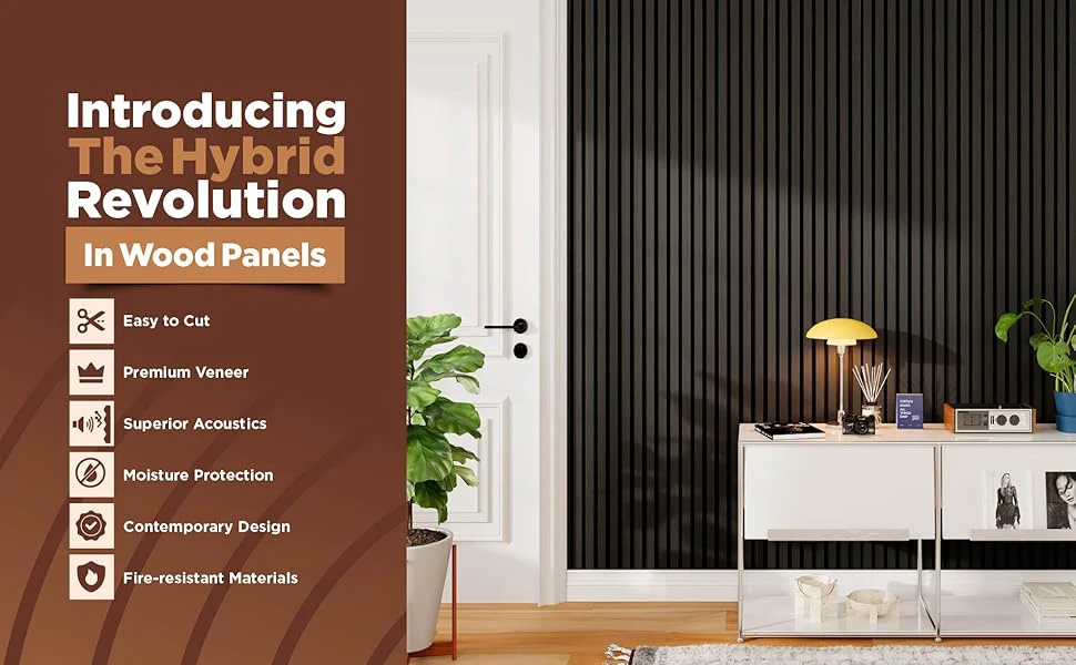 High Quality Acoustic Slat Wood Panels Black Interior Acoustic Wall Panels for Homes Nightstands details
