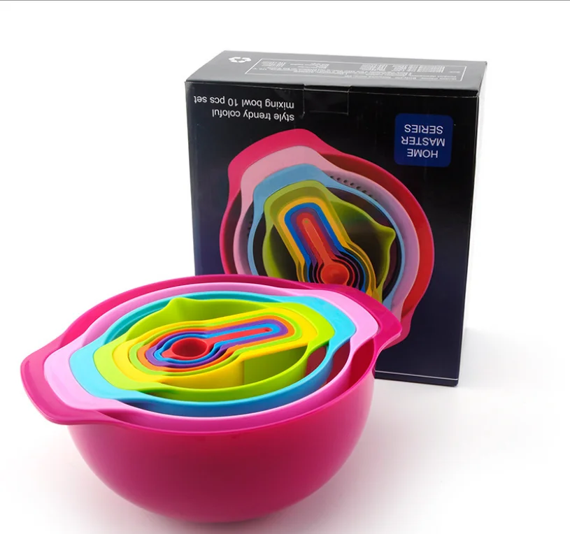 Mixing Bowl Adjustable Baking Colorful Measuring Spoon Set 10 Pcs Set Plastic Measuring Cup