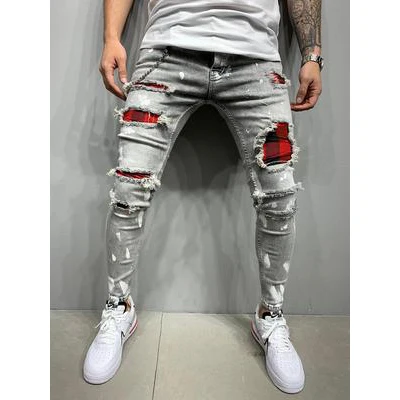 Hot Sale Plaid Print Patch Patalones De 