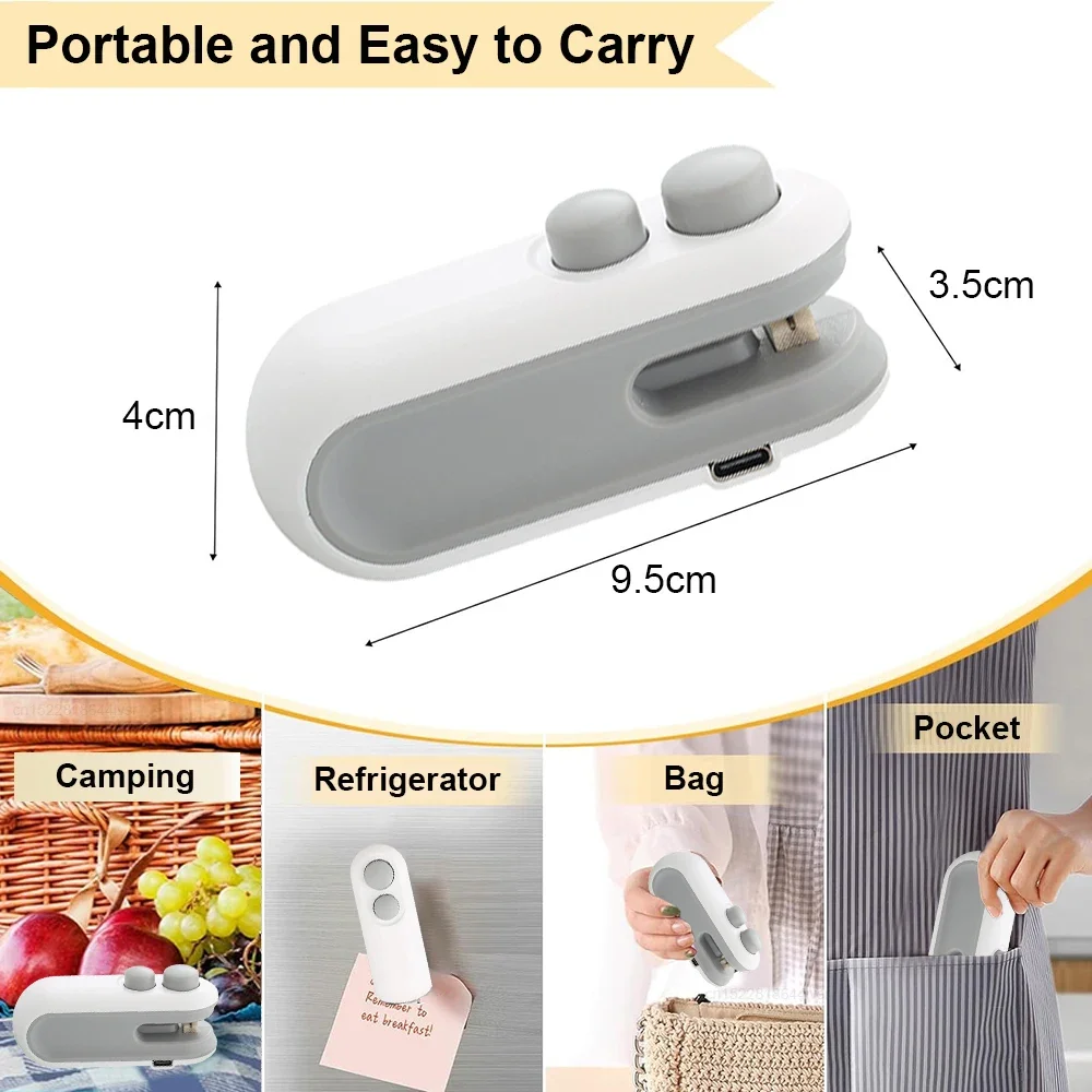 Bag Sealing Machines Rechargeable 2 in 1 Bag Mini Heat Sealer Storage Plastic Package Snack Sealer Handheld Heat Sealer for Food