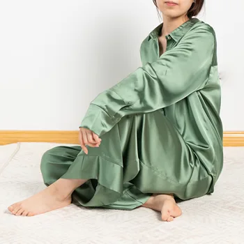 Womens Satin Silk Pajama Sets Long Sleeve Pyjama Sleepwear for Women Homewear Night Wear Robe