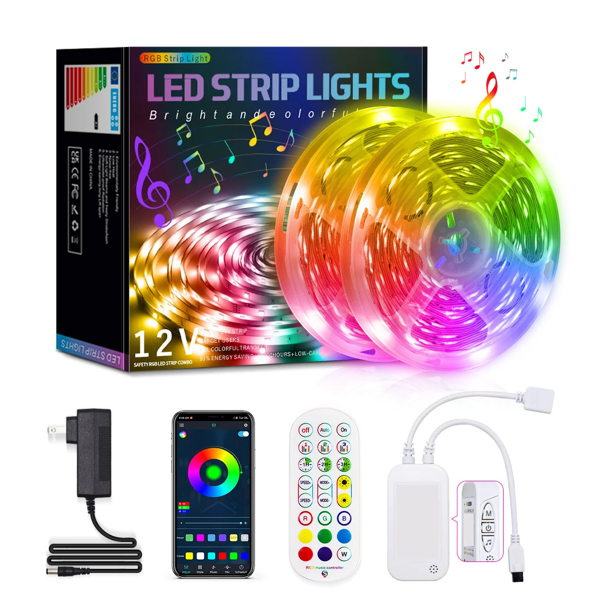 Multi-Color SMD 3535 LED Light Strip Adjustable RGBIC Environmentally Friendly Infrared Remote Control IP20 Copper Lamp Body